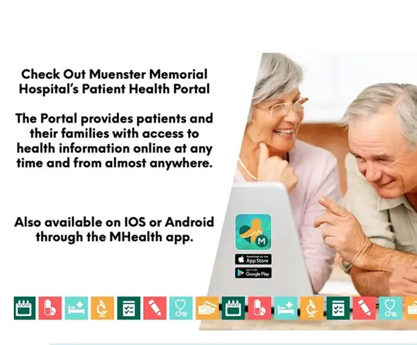 A picture of an image with the text " check out muenster memorial hospital 's patient health portal ".