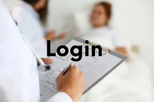 A doctor is holding a clipboard with the word login on it.